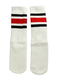 SkaterSocks (スケーターソックス) キッズ 子供 ロングソックス 靴下 ソックス チューブソックス Kids White tube socks with Black-Red stripes style 3 (14インチ) スケボー SK8 SKATE スケートボード