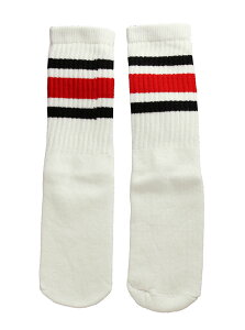 SkaterSocks (�X�P�[�^�[�\�b�N�X) �L�b�Y �q�� �����O�\�b�N�X �C�� �\�b�N�X �`���[�u�\�b�N�X Kids White tube socks with Black-Red stripes style 3 (14�C���`) �X�P�{�[ SK8 SKATE �X�P�[�g�{�[�h