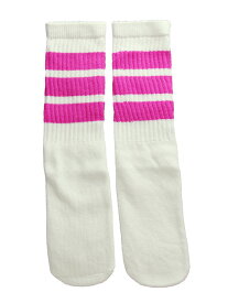 SkaterSocks キッズ 子供 ロングソックス 靴下 ソックス スケート スケボー チューブソックス Kids White tube socks with Hot Pink stripes style 1 (14インチ) SKATE SK8