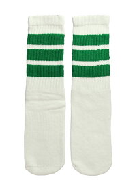 SkaterSocks キッズ 子供 ロングソックス 靴下 ソックス スケート スケボー チューブソックス Kids White tube socks with Green stripes style 1 (14インチ)