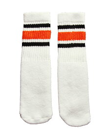 SkaterSocks ベビー キッズ 赤ちゃん 子供 ロングソックス 靴下 ソックス スケート スケボー チューブソックス Kids White tube socks with Black-Orange stripes style 3 (10インチ)