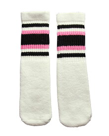 SkaterSocks ベビー キッズ 赤ちゃん 子供 ロングソックス 靴下 ソックス スケート スケボー チューブソックス Kids White tube socks with Black-Bubblegum Pink stripes style 4 (10インチ)