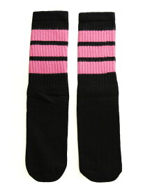 SkaterSocks キッズ 子供 ロングソックス 靴下 ソックス スケート スケボー チューブソックス Kids Black tube socks with BubbleGum Pink stripes style 1（14インチ）14 Inch Kids Striped Tube Socks SKATE SK8 PUNK パンク HIPHOP ヒップホップ サーフ レゲエ