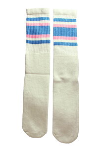 SkaterSocks (�X�P�[�^�[�\�b�N�X) 22�C���` �����O �`���[�u�\�b�N�X �C�� US MADE 70�N�� �A�����J�� �X�P�[�g�{�[�h �X�P�{�[ �I�[���h�X�N�[���i�z���C�g×�u���[×�s���N�jKnee high White tube socks w