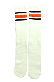 SkaterSocks ロングソックス 靴下 男女兼用 ソックス スケート スケボー チューブソックス Knee high White tube socks with Black-Orange stripes style 3 (25インチ) SK8
