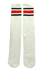 SkaterSocks ロングソックス 靴下 男女兼用 ソックス スケート スケボー チューブソックス Knee high White tube socks with Black-Red stripes style 3 (25インチ) SK8