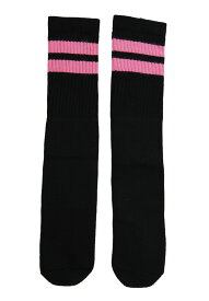 SkaterSocks ロングソックス 靴下 男女兼用 ソックス スケート スケボー チューブソックス Mid calf Black tube socks with BubbleGum Pink stripes style 2 19Inch 19インチ SKATE SK8