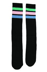 SkaterSocks (スケーターソックス) ロングソックス 靴下 男女兼用 ソックス スケート スケボー チューブソックス Knee high Black tube socks with Neon Green-Baby Pink-Baby Blue stripes style 1 (25インチ) SKATE SK8