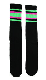 SkaterSocks ロングソックス 靴下 男女兼用 ソックス スケート スケボー チューブソックス Knee high Black tube socks with Neon Green-Hot Pink stripes style 4 (25インチ) SKATE SK8