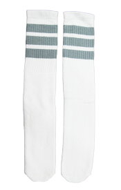 SkaterSocks ロングソックス 靴下 男女兼用 ソックス スケート スケボー チューブソックス Knee high White tube socks with Grey stripes style 1（22Inch 22インチ）SKATE SK8