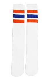 SkaterSocks (スケーターソックス) ロングソックス 靴下 男女兼用 ソックス スケボー チューブソックス Knee high White tube socks with Orange-Royal Blue stripes style 1 (25インチ)