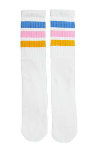 SkaterSocks (�X�P�[�^�[�\�b�N�X) �����O�\�b�N�X �C�� �j�����p �\�b�N�X �`���[�u�\�b�N�X Knee high White tube socks with Baby Blue-Baby Pink-Gold stripes style 1 (22�C���`) �X�P�{�[ SK8 SKATE �X�P�[�g�{�[�h