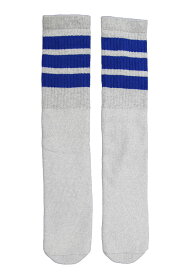 SkaterSocks ロングソックス 靴下 男女兼用 ソックス スケート スケボー チューブソックス Knee high Grey tube socks with Royal Blue stripes style 1 (22インチ) SKATE SK8