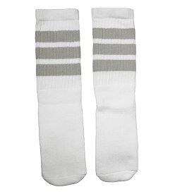 SkaterSocks キッズ 子供 ロングソックス 靴下 ソックス スケート スケボー チューブソックス Kids White tube socks with Grey stripes style 1（14インチ）14 Inch Kids Striped Tube Socks SKATE SK8