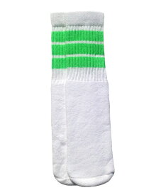 SkaterSocks (スケーターソックス) ベビー キッズ ロングソックス 靴下 ソックス 赤ちゃん Kids White tube socks with Neon Green stripes style 1 (10インチ)