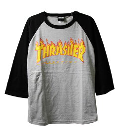 Thrasher (スラッシャー) ラグランTシャツ 七分袖 Mag Logo Raglan 3/4 T-shirt Black×Grey スケボー SK8 スケートボード