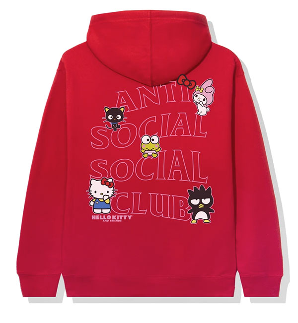 AntiSocialSocialClub (アンチソーシャルソーシャルクラブ) ハローキティ パーカー プルオーバー Hello Kitty and  Friends x ASSC Red Hoodie | スケボーウェア NINJAX