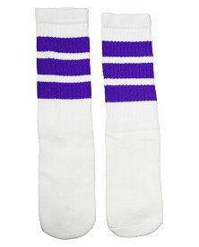 SkaterSocks (スケーターソックス) キッズ 子供 ロングソックス 靴下 ソックス チューブソックス Kids White tube socks with Purple stripes style 1 (14インチ) スケボー SK8 SKATE スケートボード