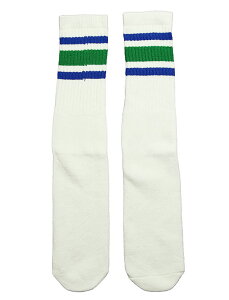 SkaterSocks �����O�\�b�N�X �C�� �j�����p �\�b�N�X �X�P�[�g �X�P�{�[ �`���[�u�\�b�N�X Knee high White tube socks with Royal Blue-Green stripes style 3 (22�C���`) SKATE SK8