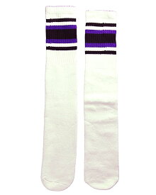 SkaterSocks (スケーターソックス) ロングソックス 靴下 男女兼用 ソックス チューブソックス Knee high White tube socks with Black-Purple stripes style 4 (25インチ) スケボー SK8 SKATE スケートボード