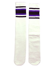 SkaterSocks ロングソックス 靴下 男女兼用 ソックス スケート スケボー チューブソックス Knee high White tube socks with Black-Purple stripes style 4 (22インチ) SKATE SK8