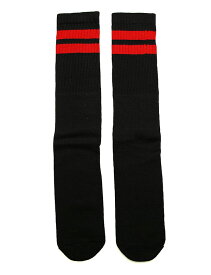 SkaterSocks (スケーターソックス) ロングソックス 靴下 男女兼用 ソックス チューブソックス Knee high Black tube socks with Red stripes style 2 (22インチ) スケボー SK8 SKATE スケートボード