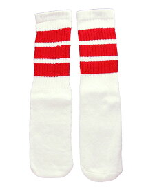 SkaterSocks (スケーターソックス) キッズ 子供 ロングソックス 靴下 ソックス チューブソックス Kids White tube socks with Red stripes style 1 (14インチ) スケボー SK8 SKATE スケートボード