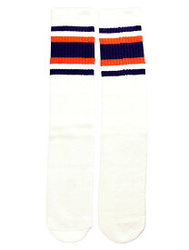 SkaterSocks (スケーターソックス) ロングソックス 靴下 男女兼用 ソックス チューブソックス Knee high White tube socks with Navy Blue-Orange stripes style 4 (22インチ) スケボー SK8 SKATE スケートボード