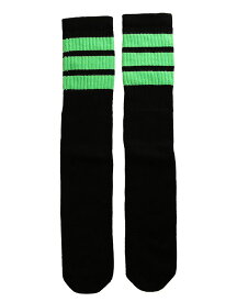 SkaterSocks (スケーターソックス) ロングソックス 靴下 男女兼用 ソックス チューブソックス Knee high Black tube socks with Neon Green stripes style 1 (22インチ) スケボー SK8 SKATE スケートボード