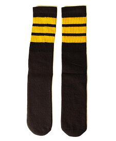 SkaterSocks (スケーターソックス) ロングソックス 靴下 男女兼用 ソックス チューブソックス Knee high Black tube socks with Gold stripes style 1 (22インチ) スケボー SK8 SKATE スケートボード