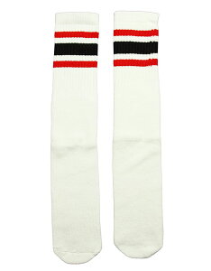 SkaterSocks (�X�P�[�^�[�\�b�N�X) �����O�\�b�N�X �C�� �j�����p �\�b�N�X �`���[�u�\�b�N�X Knee high White tube socks with Red-Black stripes style 3 (22�C���`) �X�P�{�[ SK8 SKATE �X�P�[�g�{�[�h