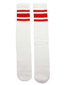 SkaterSocks (スケーターソックス) ロングソックス 靴下 男女兼用 ソックス チューブソックス Knee high White tube socks with Red stripes style 3 (22インチ) スケボー SK8 SKATE スケートボード