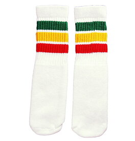 SkaterSocks (スケーターソックス) ベビー キッズ ロングソックス 靴下 ソックス 赤ちゃん Kids White tube socks with rasta stripes style 1 (10インチ) ラスタ レゲエ