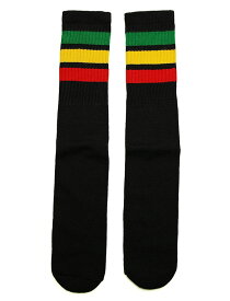 SkaterSocks (スケーターソックス) ロングソックス 靴下 男女兼用 ソックス チューブソックス Knee high Black tube socks with Green-Gold-Red stripes style 1 (22インチ) ラスタ レゲエ スケボー SK8 SKATE スケートボード