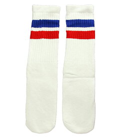 SkaterSocks (スケーターソックス) キッズ 子供 ロングソックス 靴下 ソックス チューブソックス Kids White tube socks with Royal Blue-Red stripes style 2 (14インチ) スケボー SK8 SKATE スケートボード