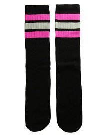 SkaterSocks (スケーターソックス) ロングソックス 靴下 男女兼用 ソックス チューブソックス Knee high Black tube socks with Hot Pink-Grey stripes style 1 (22インチ) スケボー SK8 SKATE スケートボード