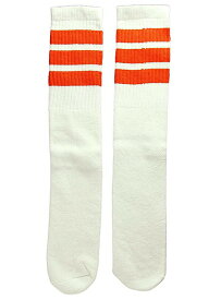 SkaterSocks ロングソックス 靴下 男女兼用 ソックス スケート スケボー チューブソックス Knee high White tube socks with Orange stripes style 1（22Inch 22インチ）SKATE SK8