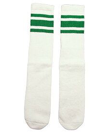 SkaterSocks ロングソックス 靴下 男女兼用 ソックス スケート スケボー チューブソックス Knee high White tube socks with Green stripes style 3 (22インチ) SKATE SK8
