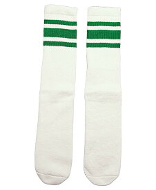 SkaterSocks ロングソックス 靴下 男女兼用 ソックス スケート スケボー チューブソックス Knee high White tube socks with Green stripes style 3 (25インチ) SKATE SK8