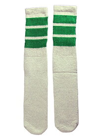 SkaterSocks ロングソックス 靴下 男女兼用 ソックス スケート スケボー チューブソックス Knee high Grey tube socks with Green stripes style 1 (22インチ) SKATE SK8