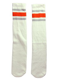 SkaterSocks ロングソックス 靴下 男女兼用 ソックス スケート スケボー チューブソックス Knee high White tube socks with Grey-Orange stripes style 3 (22インチ) SKATE SK8