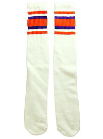 SkaterSocks ロングソックス 靴下 男女兼用 ソックス スケート スケボー チューブソックス Knee high White tube socks with Orange-Purple stripes style 4 (25インチ) SKATE SK8