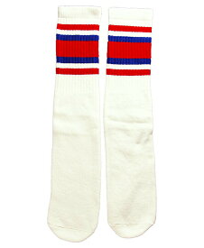 SkaterSocks ロングソックス 靴下 男女兼用 ソックス スケート スケボー チューブソックス Knee high White tube socks with Red-Royal Blue stripes style 4 (22インチ) SKATE SK8 スケートボード