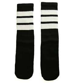 SkaterSocks キッズ 子供 ロングソックス 靴下 ソックス スケート スケボー チューブソックス Kids Black tube socks with White stripes style 1 (14インチ) SKATE SK8 スケートボード