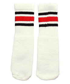 SkaterSocks ベビー キッズ 赤ちゃん 子供 ロングソックス 靴下 ソックス スケート スケボー チューブソックス Kids White tube socks with Black-Red stripes style 3 (10インチ) SKATE SK8 スケートボード