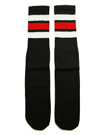 SkaterSocks (スケーターソックス) ロングソックス 靴下 男女兼用 ソックス チューブソックス Knee high Black tube socks with White-Red stripes style 1 (22インチ) スケボー SK8 SKATE スケートボード