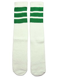 SkaterSocks (スケーターソックス) ロングソックス 靴下 男女兼用 ソックス チューブソックス Knee high White tube socks with Green stripes style 1 (25インチ) スケボー SK8 SKATE スケートボード