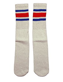SkaterSocks ロングソックス 靴下 男女兼用 ソックス スケボー チューブソックス Knee high Grey tube socks with Royal Blue-Red stripes style 3 (22インチ) SKATE SK8 スケートボード