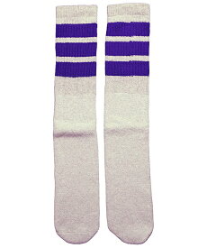 SkaterSocks ロングソックス 靴下 男女兼用 ソックス スケート スケボー チューブソックス Knee high Grey tube socks with Purple stripes style 1 (22インチ) SKATE SK8 スケートボード