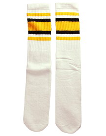 SkaterSocks ロングソックス 靴下 男女兼用 ソックス スケート スケボー チューブソックス Knee high White tube socks with Gold-Black stripes style 4（22Inch 22インチ）SKATE SK8